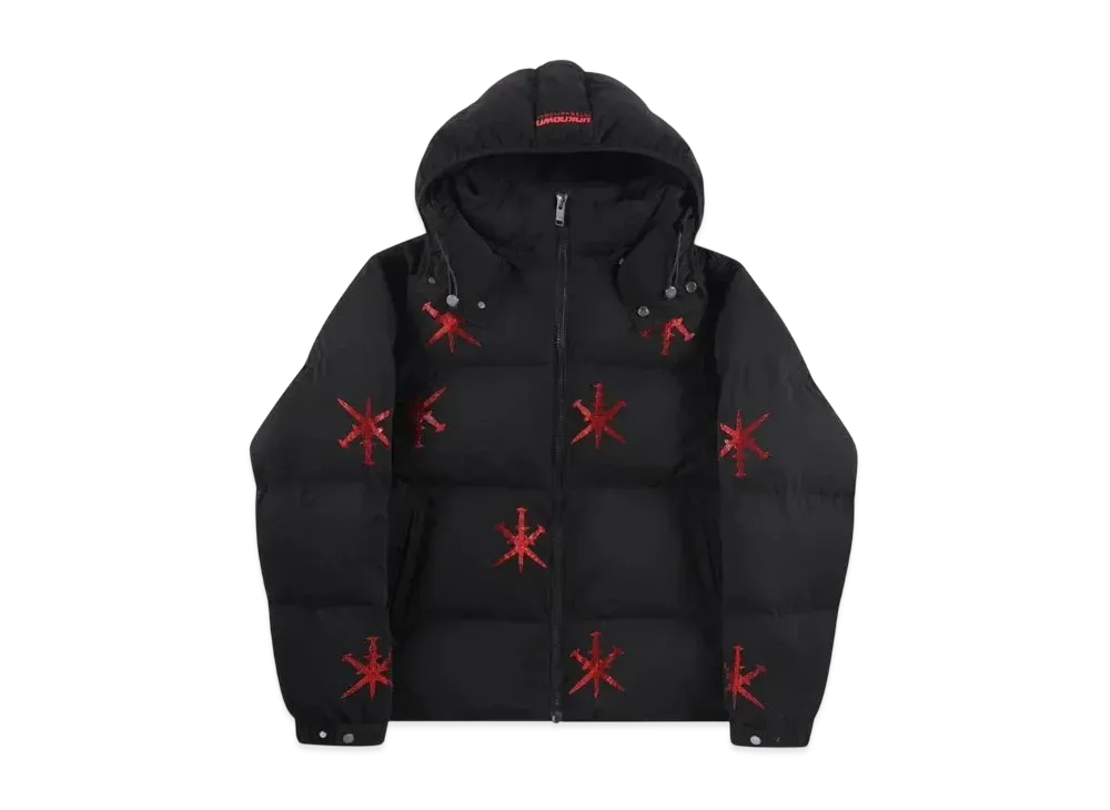 Unknown London All Over Dagger Rhinestone Puffer Jacket "Black"