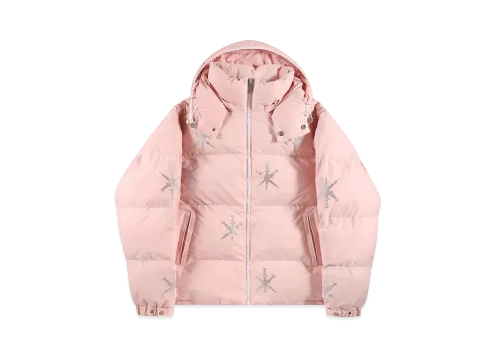 Unknown London All Over Dagger Rhinestone Puffer Jacket "Pink"