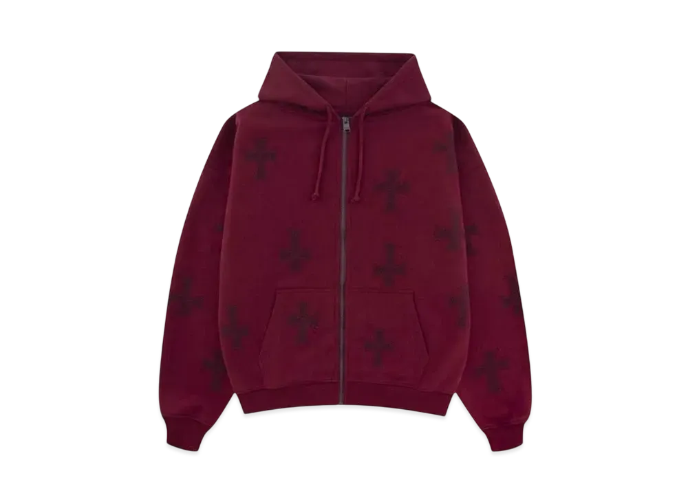 Unknown London Cross Zip Hoodie "Red"
