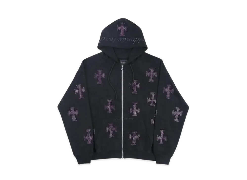 Unknown London Rhinestone Cross Zip Hoodie "Black"