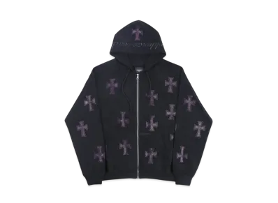 Unknown London Rhinestone Cross Zip Hoodie "Black"