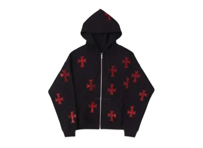 Unknown London Rhinestone Cross Zip Hoodie "Black"