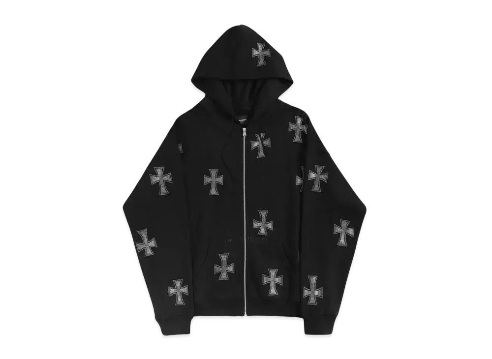 Unknown London Rhinestone Cross Zip Hoodie "Black"