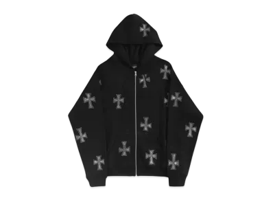 Unknown London Rhinestone Cross Zip Hoodie "Black"