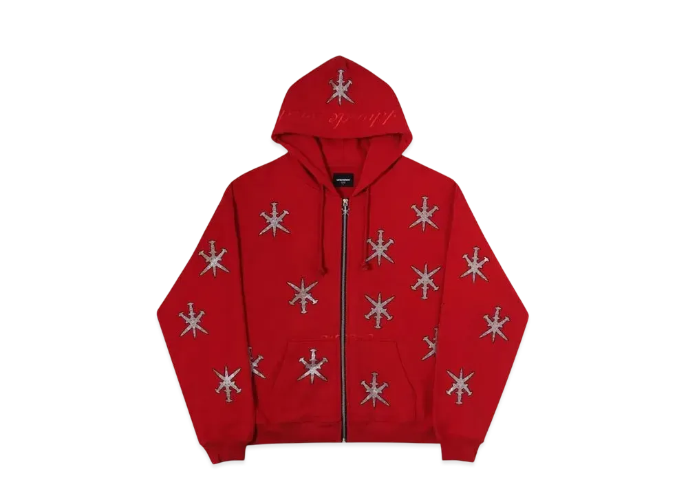 Unknown London Outline Dagger Rhinestone Red Hoodie "Red"