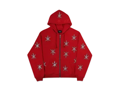 Unknown London Outline Dagger Rhinestone Red Hoodie "Red"