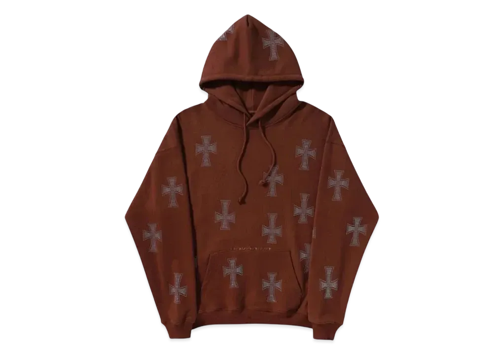 Unknown London Cross Rhinestone Pullover Hoodie "Brown"