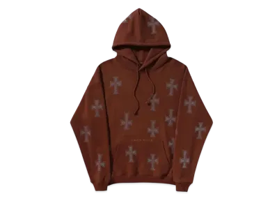 Unknown London Cross Rhinestone Pullover Hoodie "Brown"