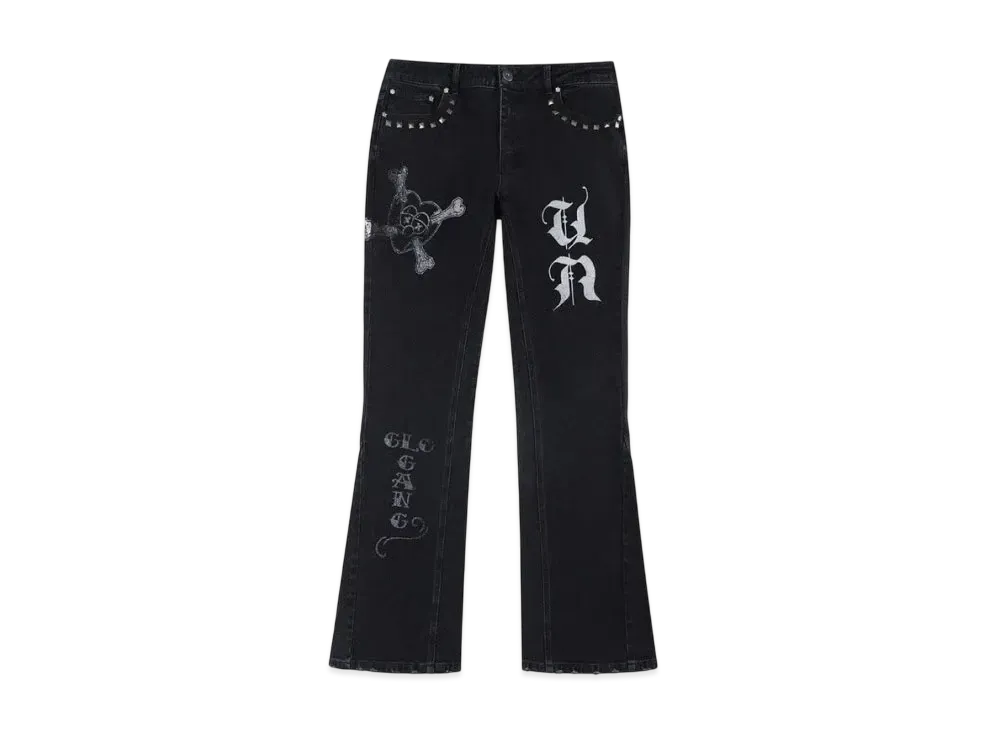 Unknown London Metal Stud Stacked Denim "Black"