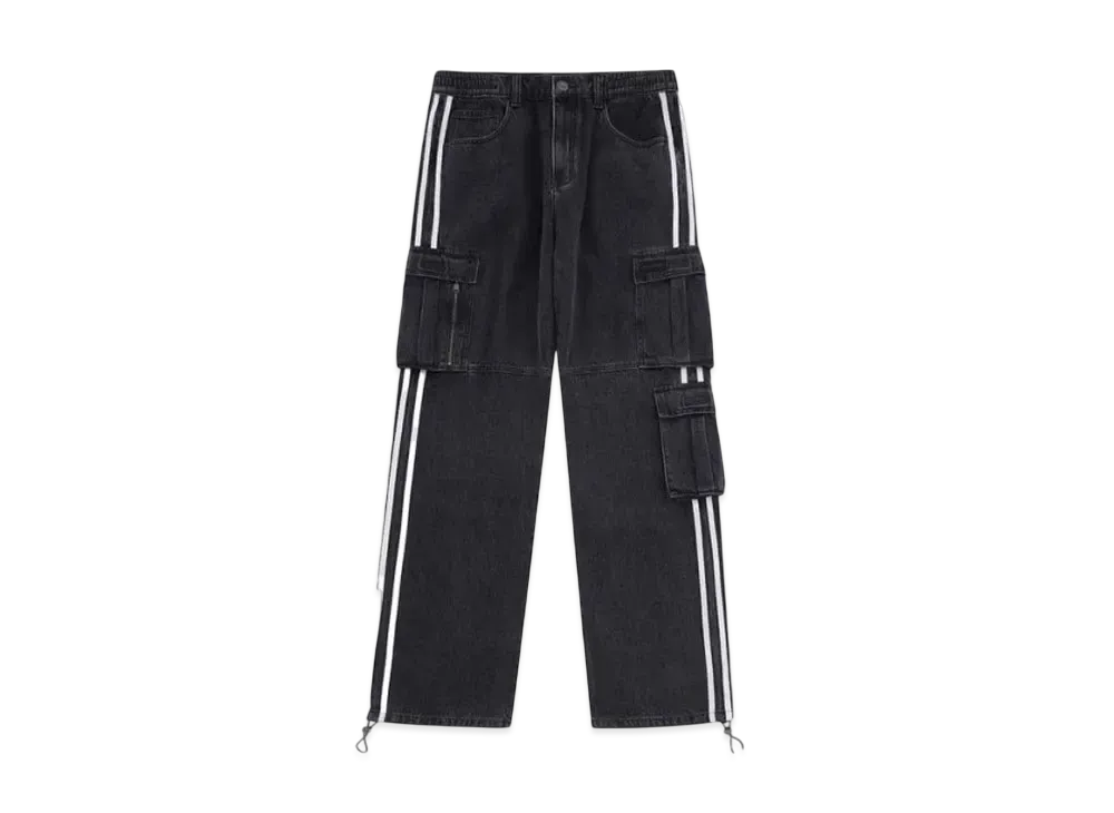 Unknown London Striped Cargo Denim Pants "Black"