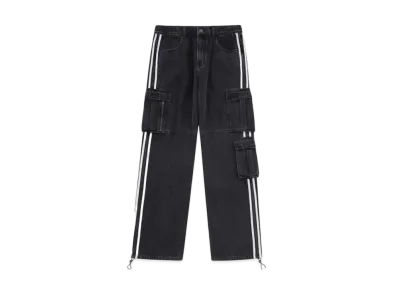 Unknown London Striped Cargo Denim Pants "Black"