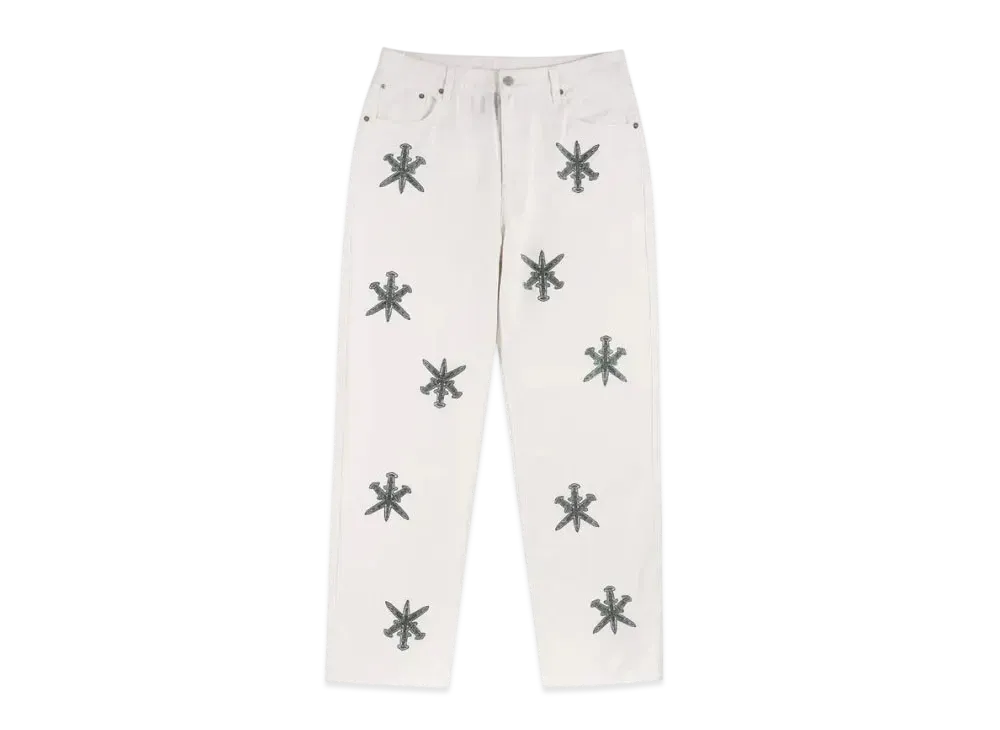 Unknown London Rhinestone Dagger Denim "White"