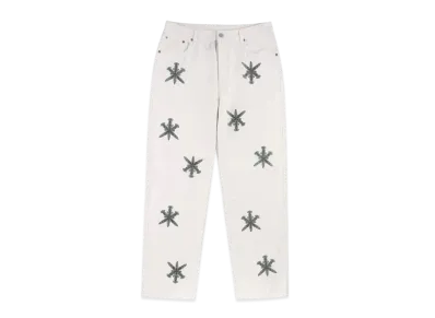 Unknown London Rhinestone Dagger Denim "White"