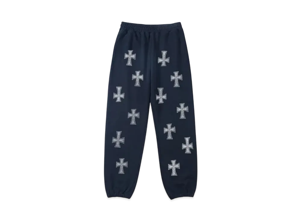 Unknown London Cross Rhinestone Joggers "Navy"