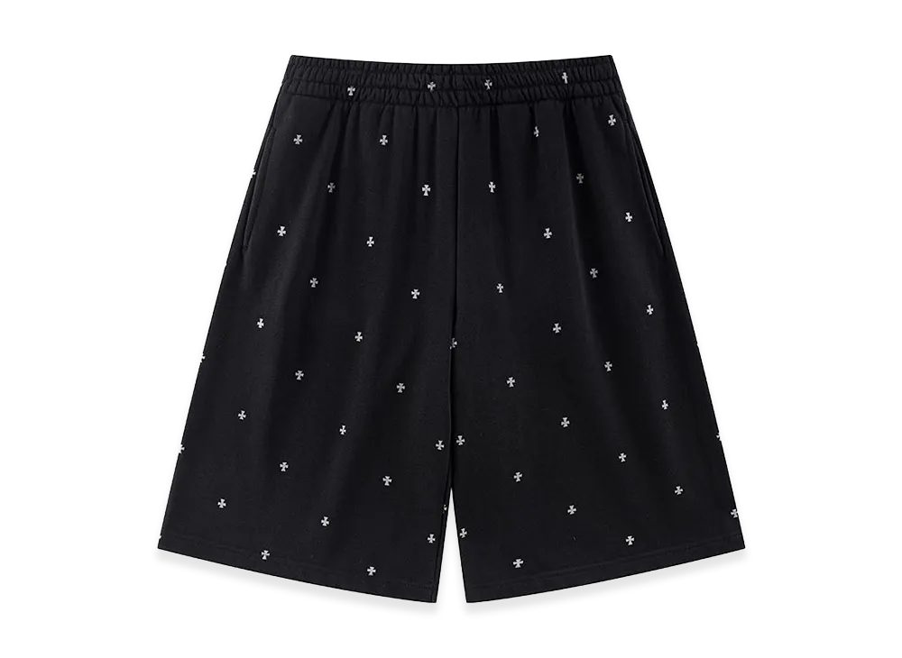 Unknown London Tiny Cross Glitter Baggy Sweat Shorts "Black"