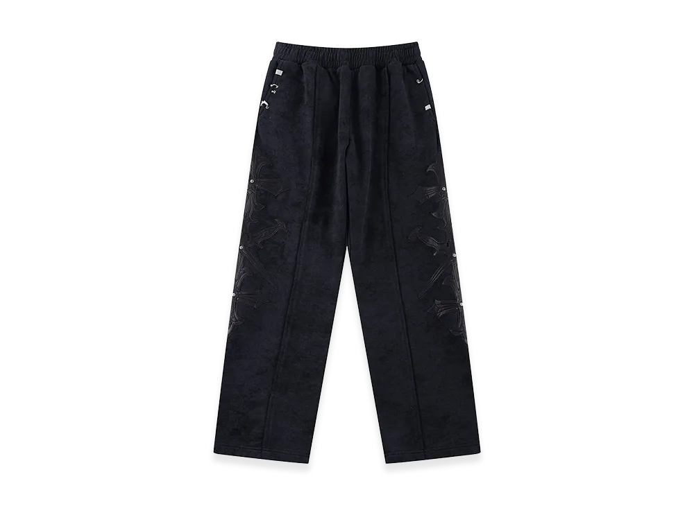 Unknown London Dagger Cross Leather Patch Baggy Jogger Pants "Black"