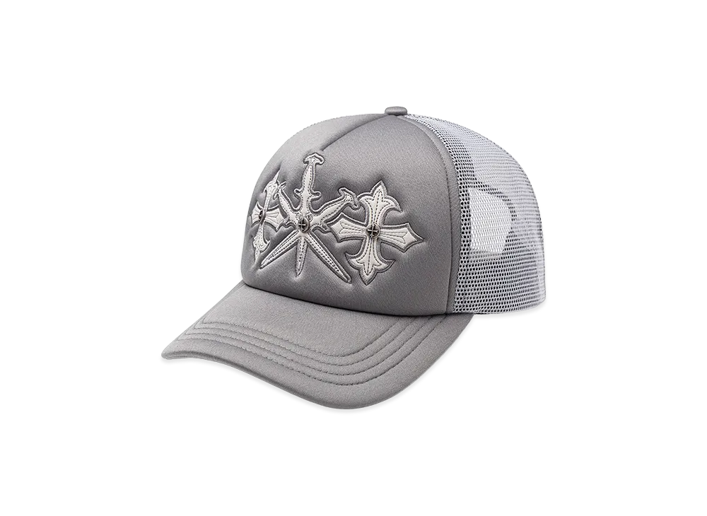 Unknown London Dagger Cross Leather Patch Mesh Cap "Gray"