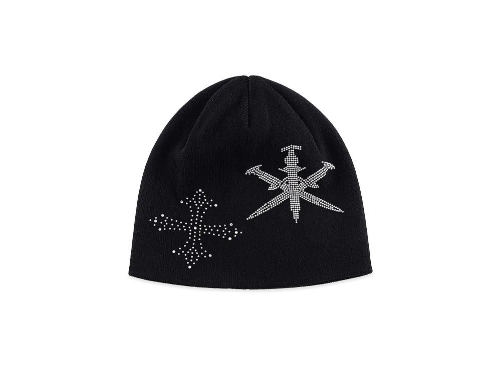 Unknown London Dagger Cross Rhinestone Beanie "Black"