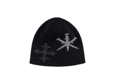 Unknown London Dagger Cross Rhinestone Beanie "Black"