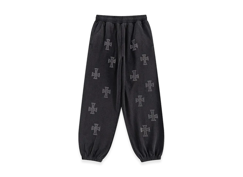 Unknown London Outline Cross Rhinestone Sweat Pants "Black"