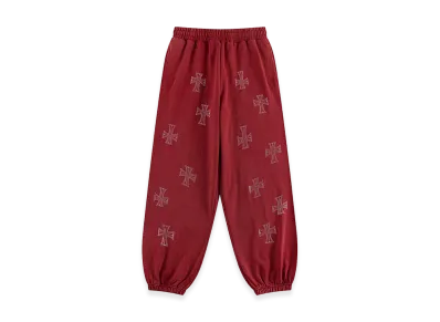 Unknown London Outline Cross Rhinestone Sweat Pants "Red"