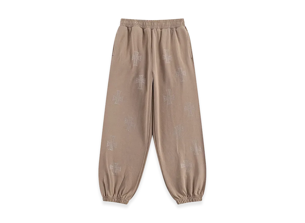 Unknown London Outline Cross Rhinestone Sweat Pants "Beige"