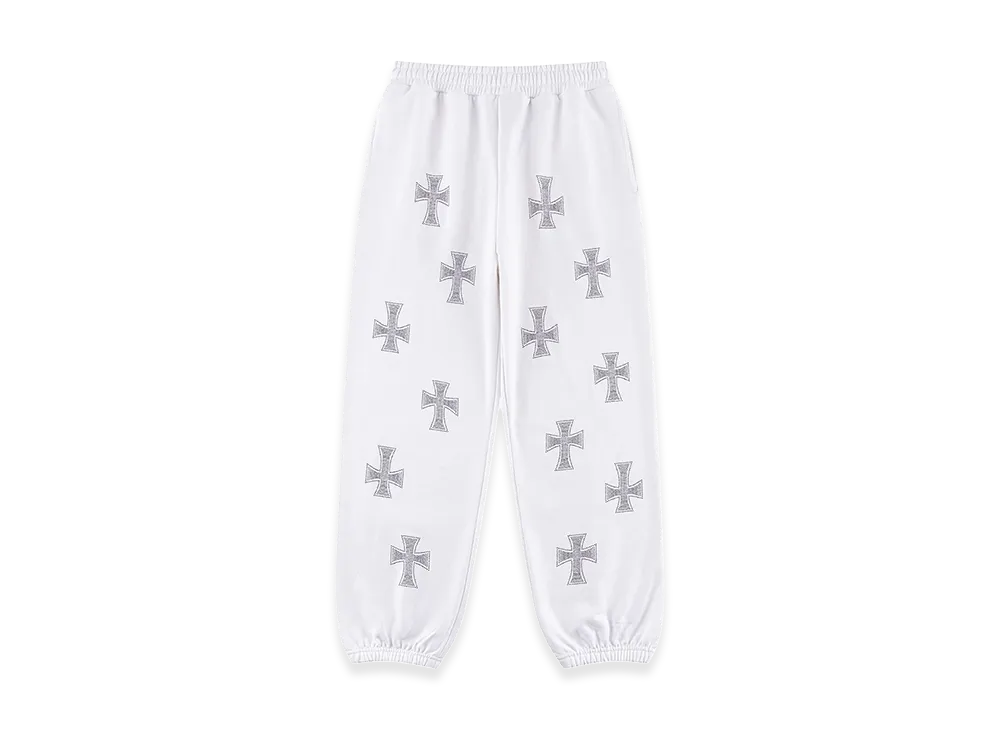 Unknown London White Cross Rhinestone Jogger "White"