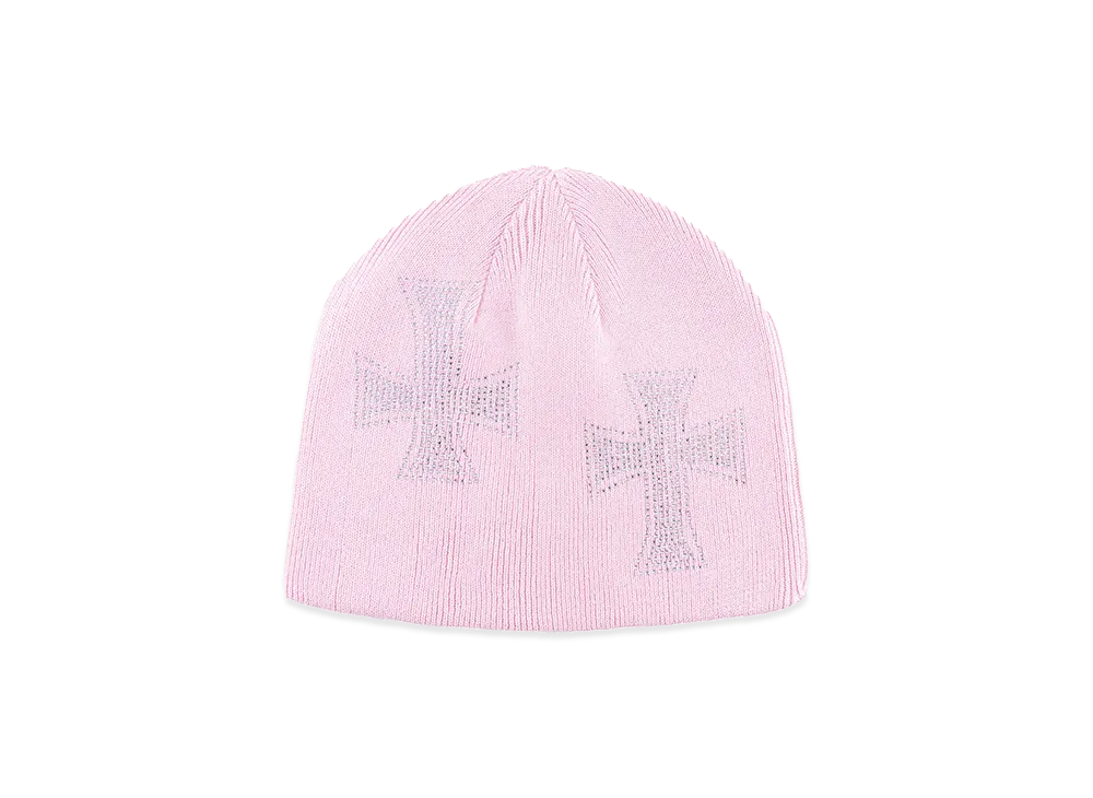Unknown London Cross Rhinestone Beanie "Pink/Silver "