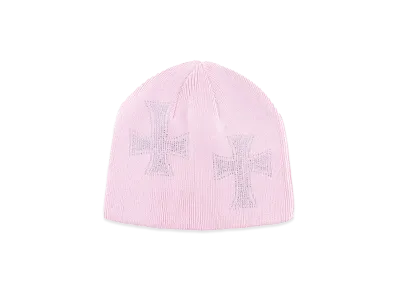 Unknown London Cross Rhinestone Beanie "Pink/Silver "