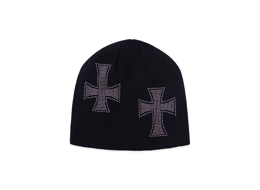 Unknown London Cross Rhinestone Beanie "Black/Pink "