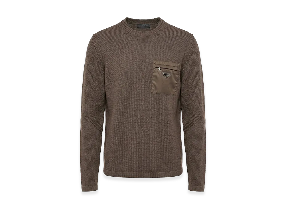 PRADA Wool Sweater With Nylon Patch Pocket "Brown"