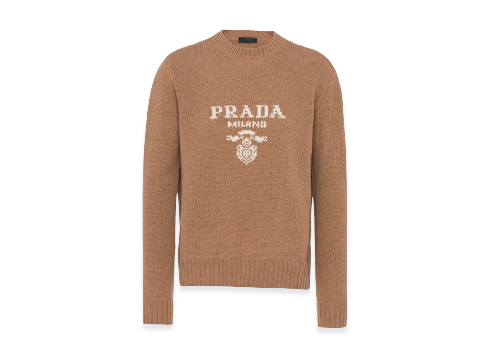 PRADA Wool Cashmere Crewneck Sweater "Camel Brown"