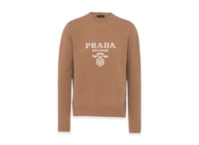 PRADA Wool Cashmere Crewneck Sweater "Camel Brown"