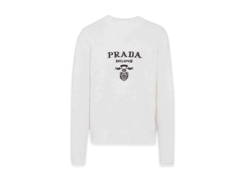 PRADA Wool Cashmere Crew Neck Sweater "Chalk White"