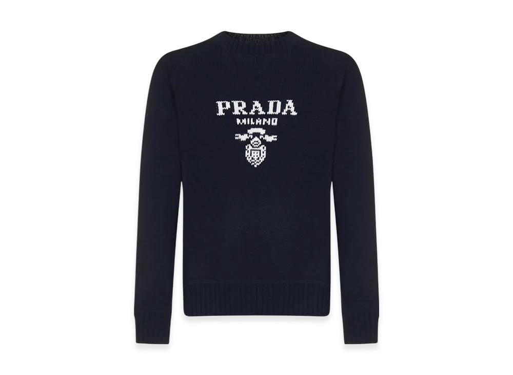 PRADA Wool Cashmere Crewneck Sweater "Navy"