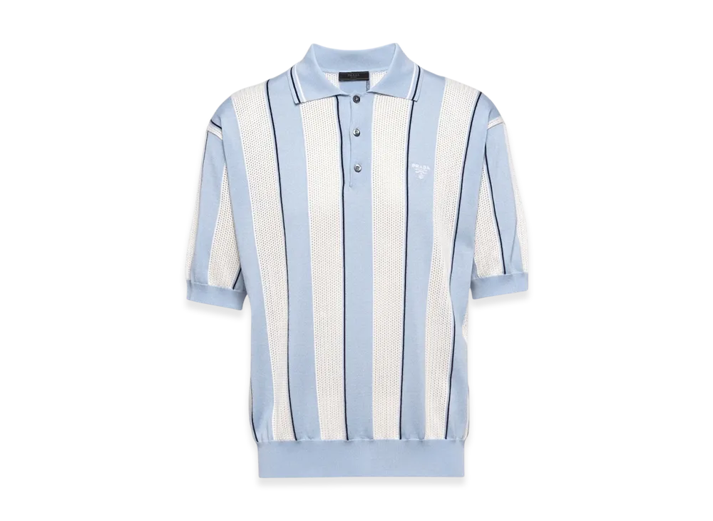 PRADA Silk Cotton Intarsia Polo Shirt "Sky Blue/White"