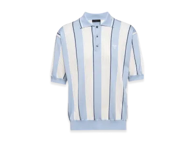 PRADA Silk Cotton Intarsia Polo Shirt "Sky Blue/White"