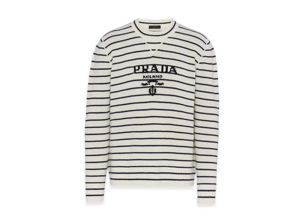 PRADA Wool Cashmere Crewneck Sweater "White/Blue"