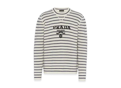 PRADA Wool Cashmere Crewneck Sweater "White/Blue"