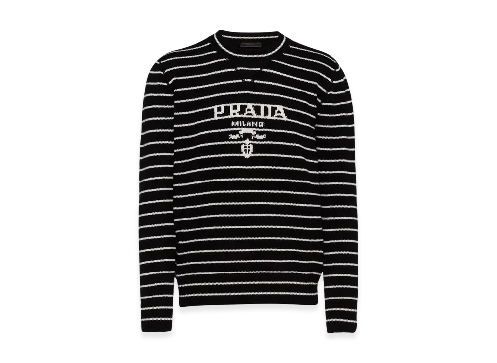 PRADA Wool Cashmere Crewneck Sweater "Black/White"