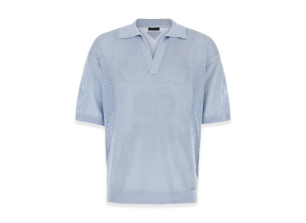 PRADA Powder Blue Silk Blend Polo Shirt "Light Blue"
