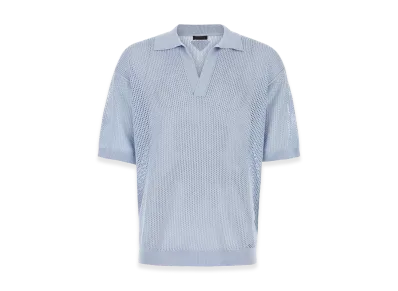 PRADA Powder Blue Silk Blend Polo Shirt "Light Blue"