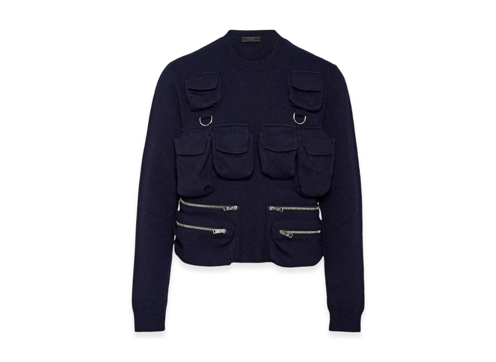 PRADA Shetland Wool Crewneck Sweater "Navy"