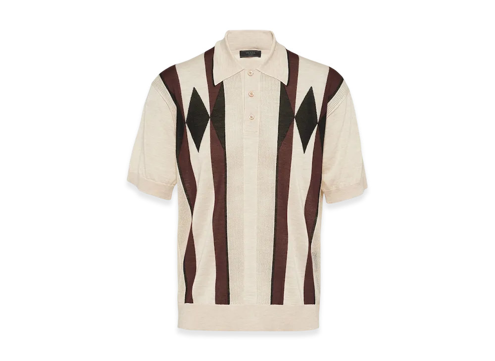 PRADA Argyle Knit Cashmere Polo Shirt "Albino White"