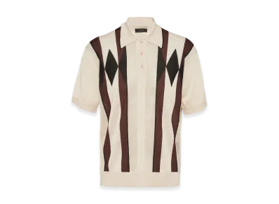 PRADA Argyle Knit Cashmere Polo Shirt "Albino White"