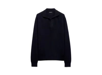 PRADA Men's Oversized Cashmere Polo Sweater "Navy"