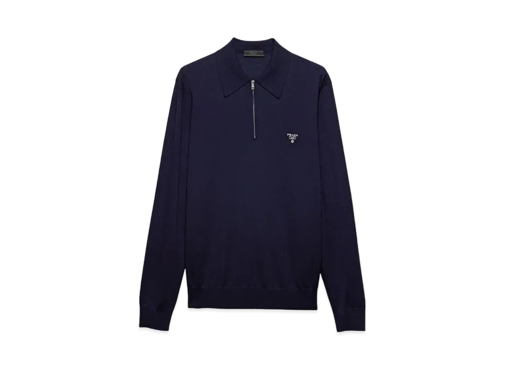 PRADA Men's Superfine Wool Polo Shirt "Navy"