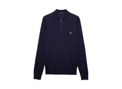 PRADA Men's Superfine Wool Polo Shirt "Navy"