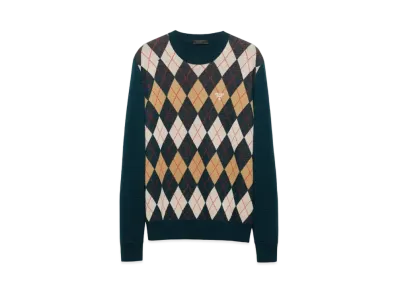 PRADA Men's Wool Crew-Neck Sweater with An Argyle Pattern "Dark Green"