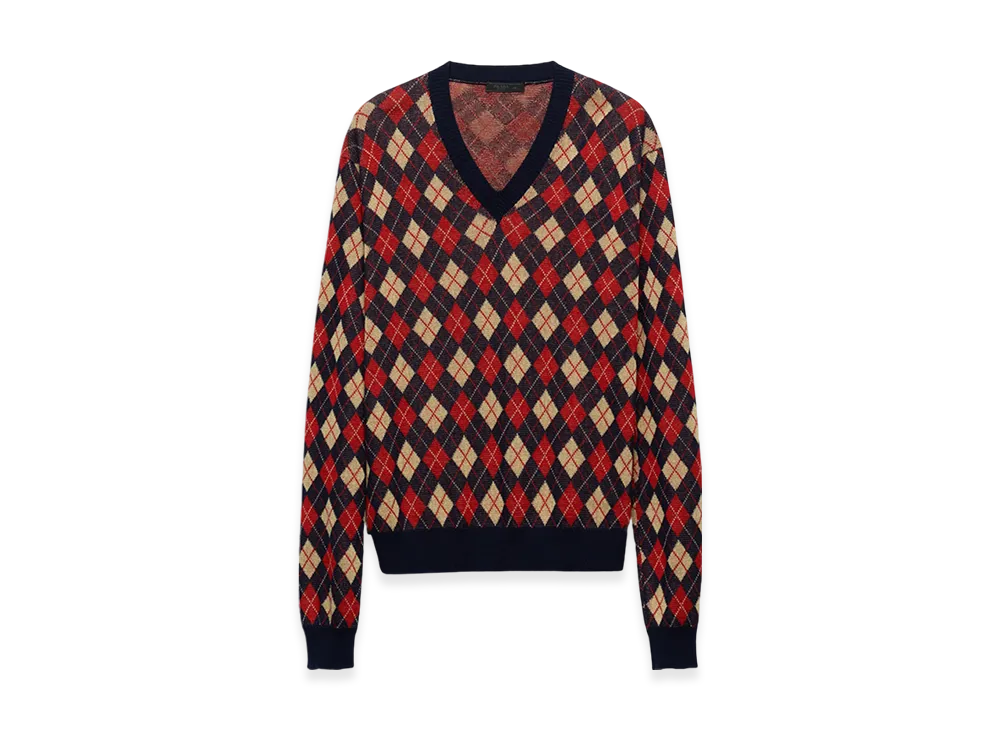 PRADA Argyle Cotton Sweater "Navy"